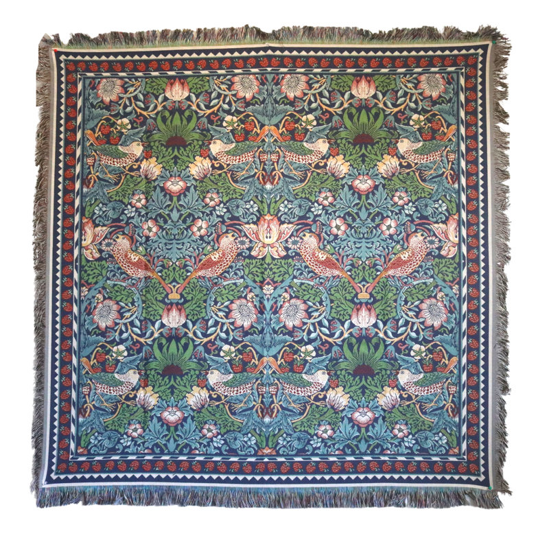 Jeté 100% coton William Morris, Bleu / vert / rose