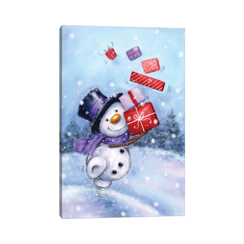 Snowman With Presents IV by MAKIKO - Wrapped Canvas Print, 66.04 cm H x 45.72 cm W x 3.175 cm D