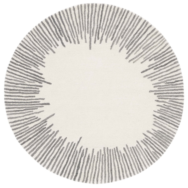 Jakavian Hand Tufted Wool/Cotton Abstract Rug in Gray/Ivory, Round 5'