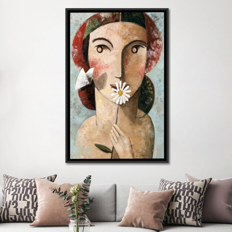 « curiosité », reproduction sur toile tendue, H 26 po x l 18 po x P 1,5 po, Toile avec cadre noir, Pas de tapis