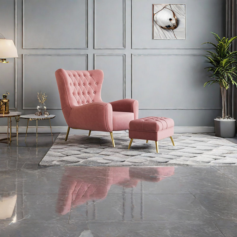 Fauteuil capitonné avec repose-pieds Elliekate