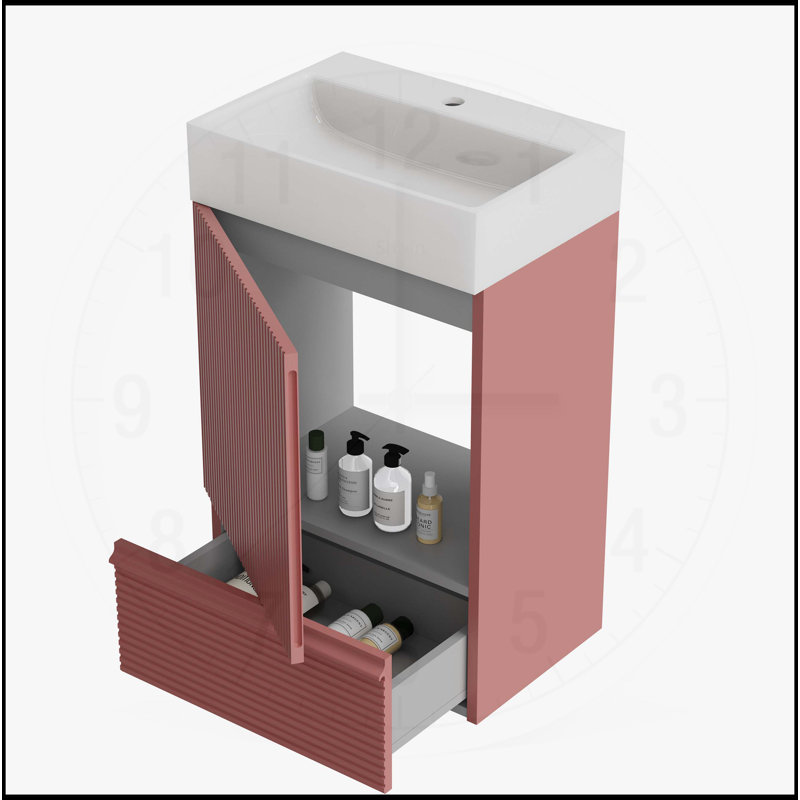 Meuble-lavabo moderne avec lavabo et rangement intégrés, H 33,1 po x l 20,09 po x P 14,18 po, Rouge