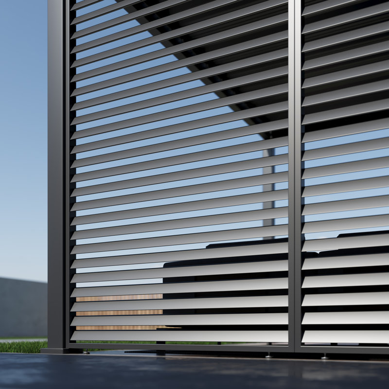 Pergola à persiennes 12 x 20 Grand Tuscan avec paroi latérale horizontale fixe de 20 pi et 12 pi, 101" H x 233" W x 144" D