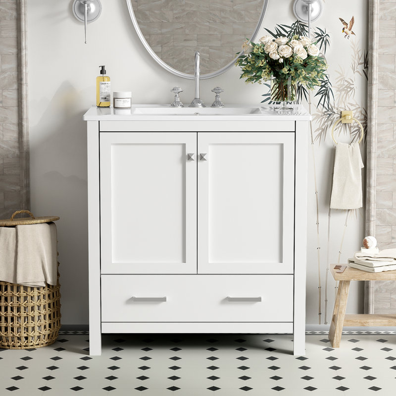 30"  Bathroom Vanity With Single Sink, White