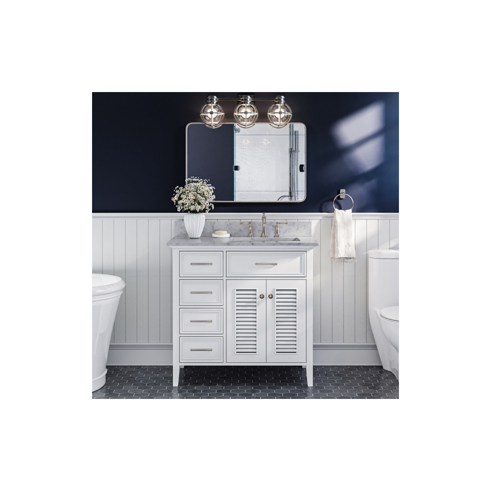 37'' Single Bathroom Vanity, White, Right