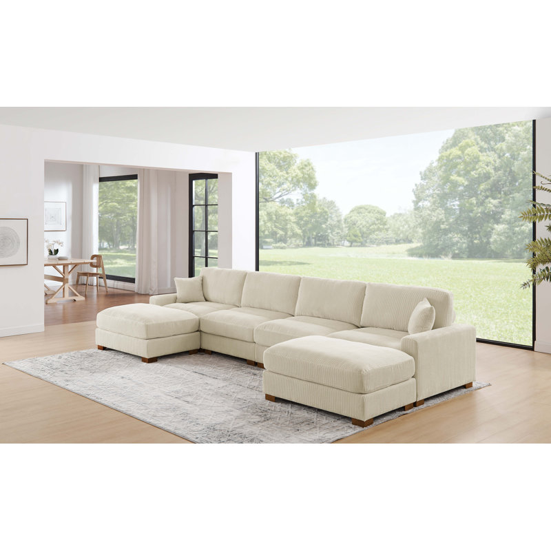 6-Pieces Modular Sofa Bed, 34" H x 158" W x 67.5" D, Cream