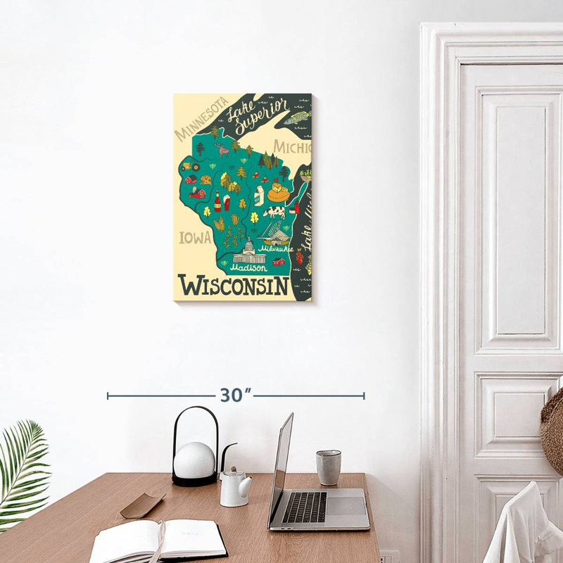 Carte de l'Aliaz, Wisconsin, H 24 po x l 16 po