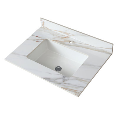 31'' Calacatta Gold Sintered Stone Bathroom Vanity Top with Undermount Sink and Backsplash