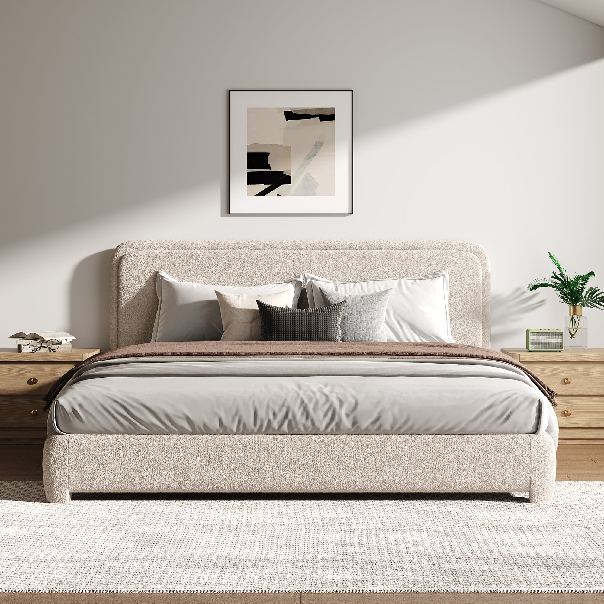 Bensu Boucle Upholstered Platform Bed