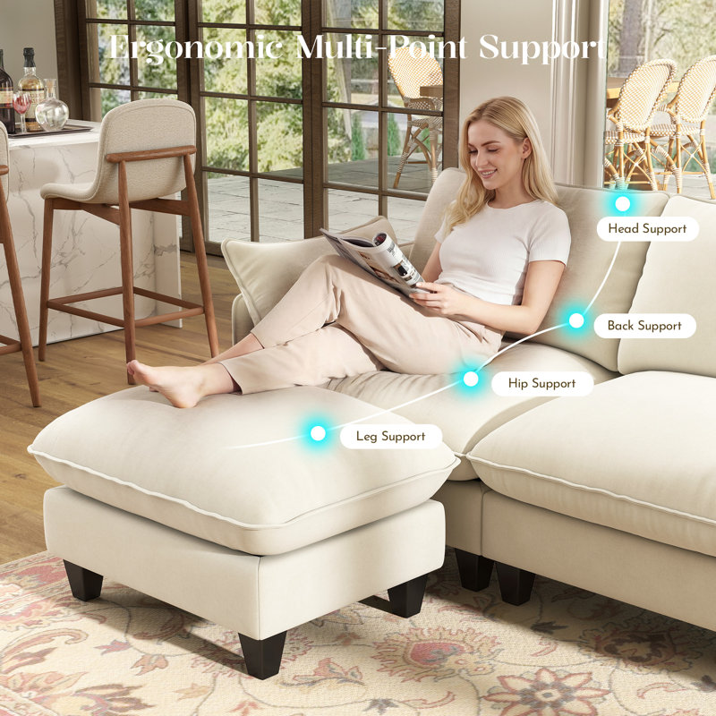 Canapé modulaire rembourré Acker, Chenille beige, 5