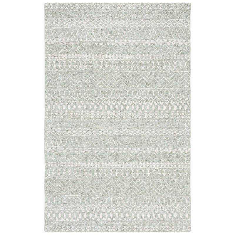 Micro-Loop Hand Tufted Wool & Cotton Geometric Rug, Rectangle 5' x 8'