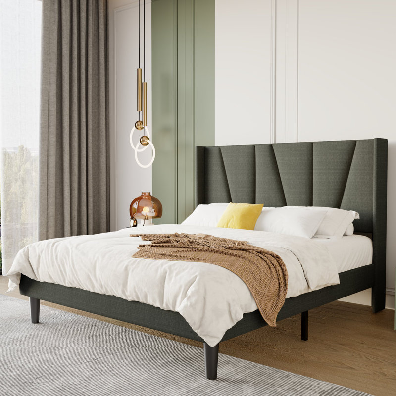 Gyda Upholstered Platform Bed, Queen, Dark Gray