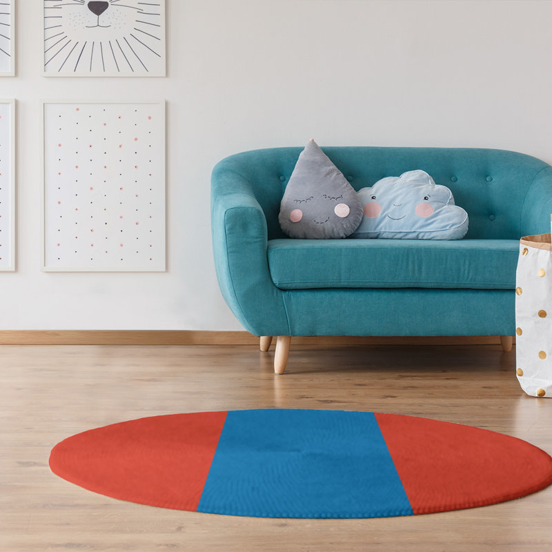 Tapis orange/bleu rayé, Rond 5 pi