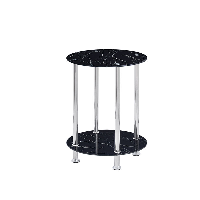 Patsis Glass Top End Table, Silver, Black