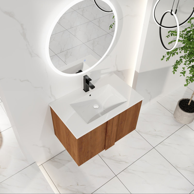  Meuble-lavabo flottant 30 po avec lavabo intégré, ébène brun, portes doubles, L 30 po