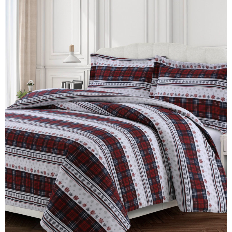 Flannel Plaid Duvet Cover, Queen Duvet Cover + 2 Shams