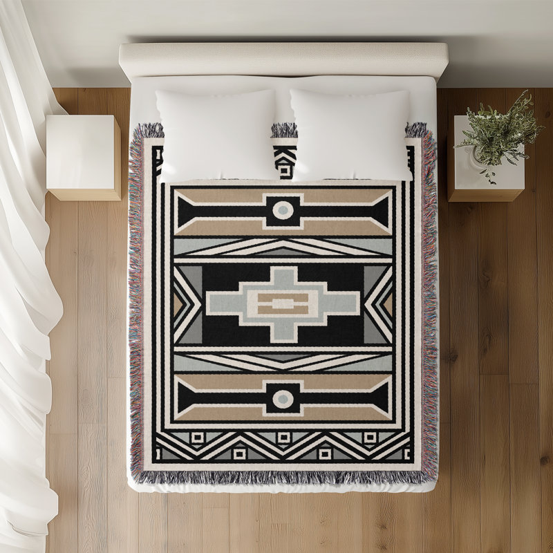 Jeté en coton Tribal, Beige; gris, 50 x 70