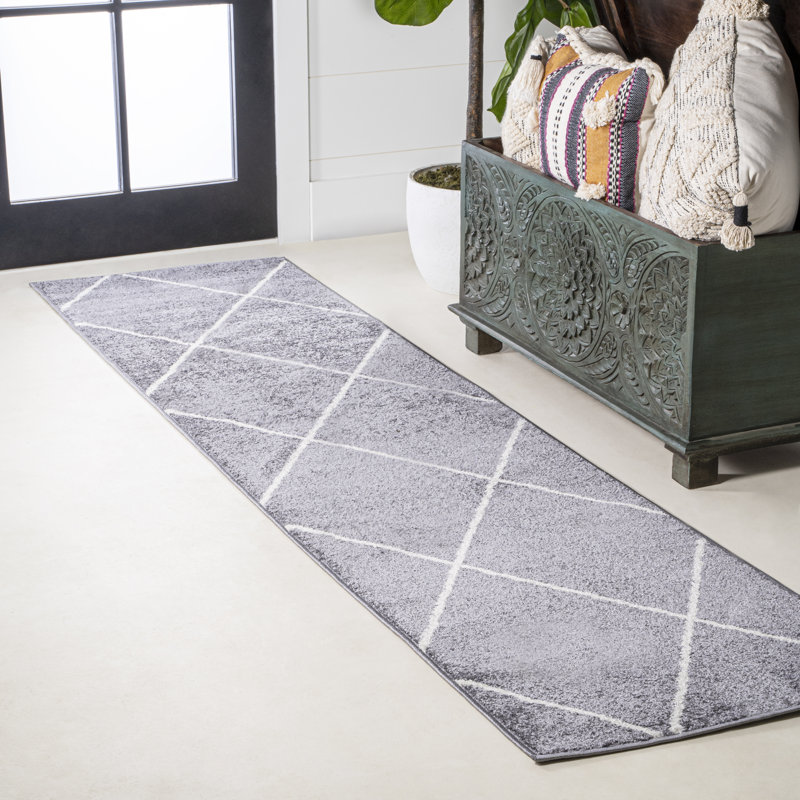 Tapis gris / blanc Bertrice, Tapis de couloir 2 pi x 10 pi