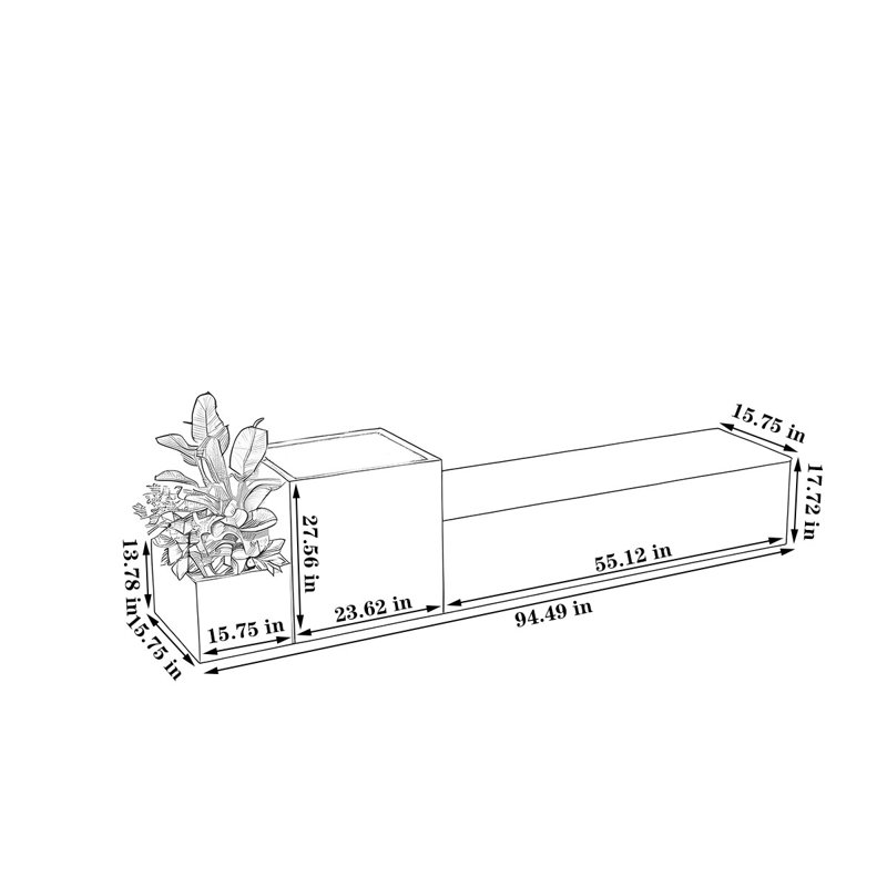 Diviseur de jardin et de jardin en fer pour espaces extérieurs, H 27,56 po x l 94,49 po x P 15,75 po, Gris