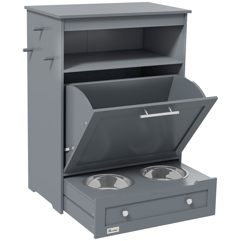 Pet Feeder Station Dog Cat Food Storage Feeding Station Food Cabinet, Grey