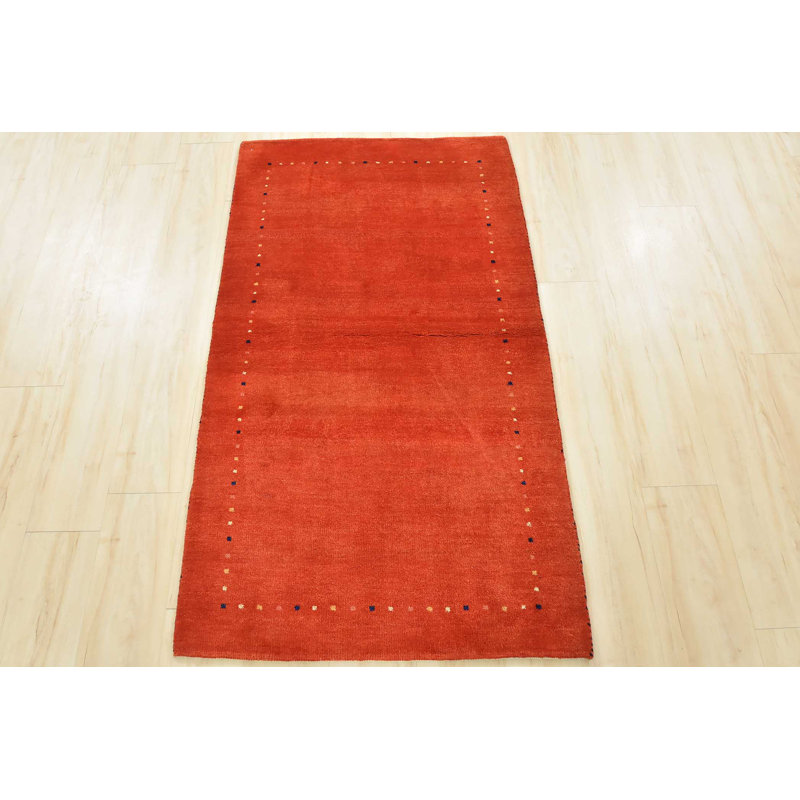 Tapis rouge en laine noué à la main de conception unique 3 pi x 5 pi 3 po