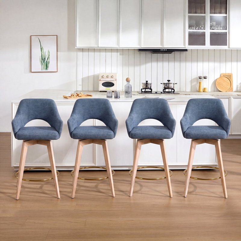 Tabouret de comptoir pivotant en H 26,8 "avec dossier en bois massif Ashwell, Bleu