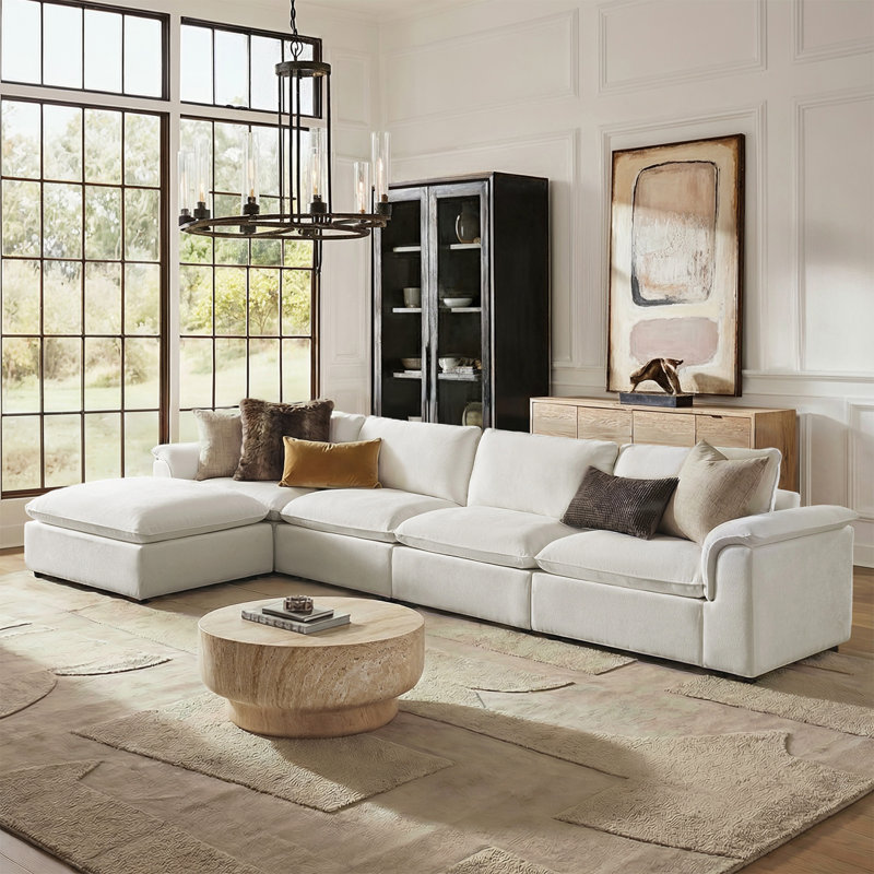 Cioffi Oversized L Shaped Modular Cloud Sectional Sofa with Removable Cushion Cover, 34.5" H x 156" W x 73" D, 4, Ivory