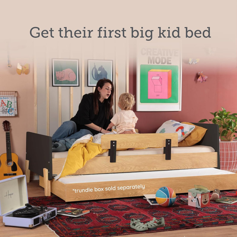 dadada Fun Bed - Twin Bed Frame for Kids & Toddlers with Wood Headboard, Footboard, Platform and 2 Side Safety Rails, Montessori Bed, Easy Assembly, Baby-Safe Finishes, Ages 2-11, Graphite