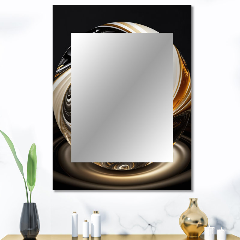 Gold And Black Stained Glass Spiral II - Abstract Spirals Unique Wall Mirror, Modern Mirror, Printed Metal Art, 40" x 30"