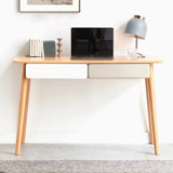 Solid Wood Computer Desk - 47'' Large Size Office Desk With 2 Drawers, Modern Simple Style PC Table With Gap Design For Home Office, Work, Student, Study, Makeup Workstation (Beech)