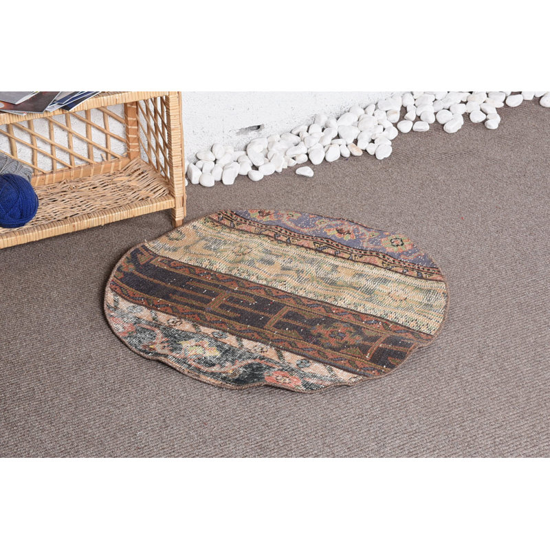 Tapis beige, tapis Oushak, tapis rétro, tapis turc, petit tapis 2,6 x 2,6 pi