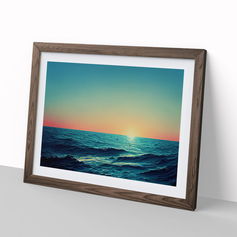 Ocean Sunset - Framed Print, 25cm H x 34cm W x 2cm D, Walnut