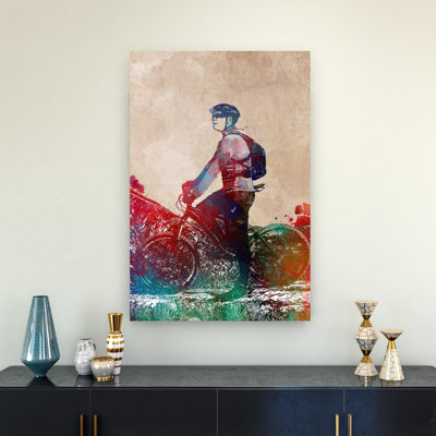 «Vibrant Mountain Biker», art abstrait coloré, cheval, montagne, nature
