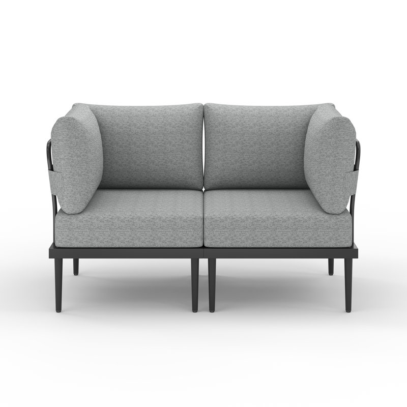 Ensemble de meubles de patio en métal 2 pièces avec coussins en oléfine, canapés d'angle et causeuse, Noir