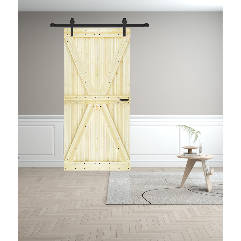 Unfinished Solid Spruce Bi-Fold Barn Door with Hardware Kit