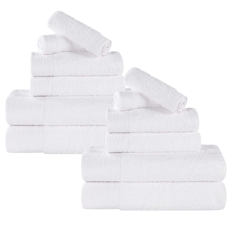 Ensemble de serviettes en rayonne de bambou et en coton mélangé hypoallergénique, Blanc, Ensemble de 12 serviettes