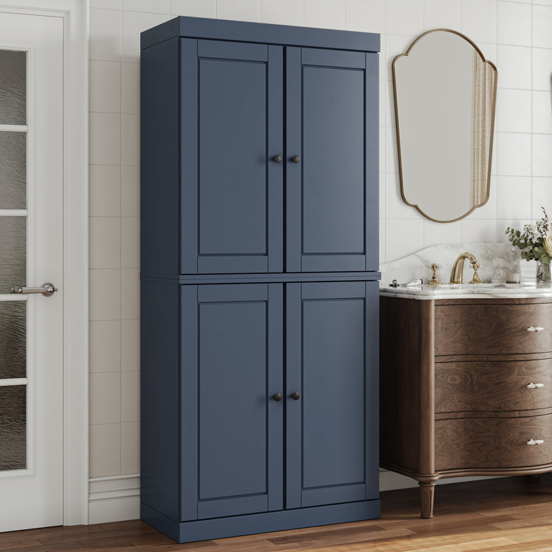  32" W x 71.5" H 100% Solid Wood Freestanding Bathroom Linen Cabinet with Doors, 2 Drawers & Adjustable Shelves – Modular Storage Organizer