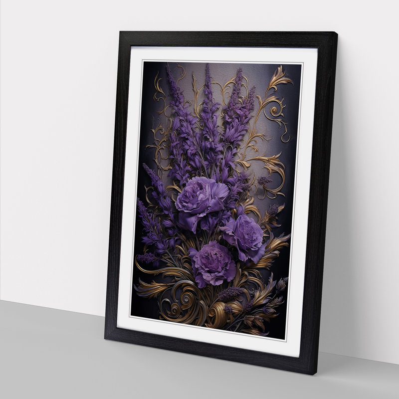 Lavender Flower Baroque No.2 1 Piece Single Picture Frame Wall Art, 34cm H x 25cm W x 2cm D, Black
