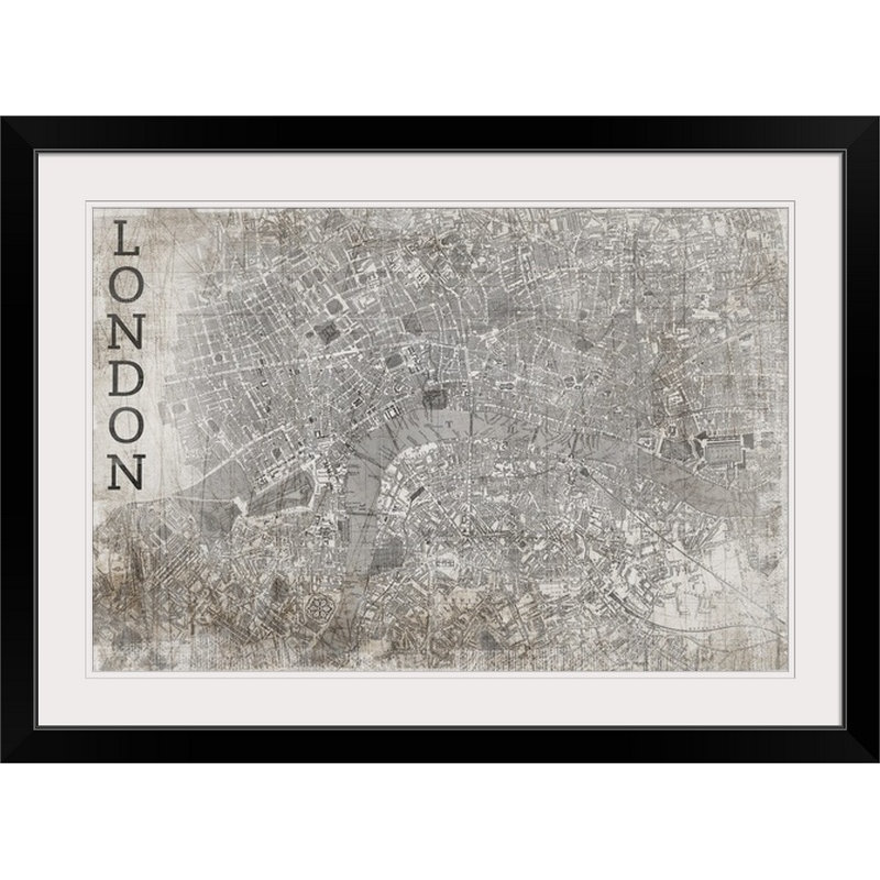 «Map London White» par Bellinda, impression, Cadre noir, H 32 po x l 44 po x P 1 po