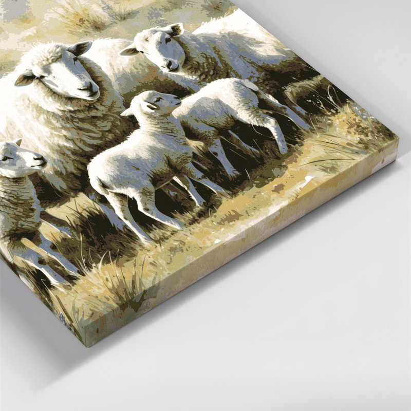 «Farm Sheep with Lambs», art mural sur toile beige, H 20 po x l 24 po