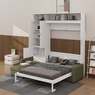 Grand lit escamotable avec canapé et tablettes