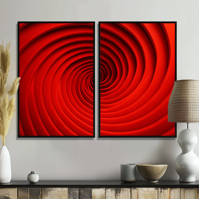 Red Perpetual Pulse Vortex II - Red Modern Art Prints On Canvas 2-Panels