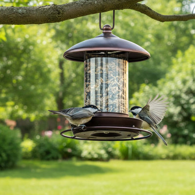 Mangeoire suspendue en métal pour graines d'oiseaux sauvages, bronze