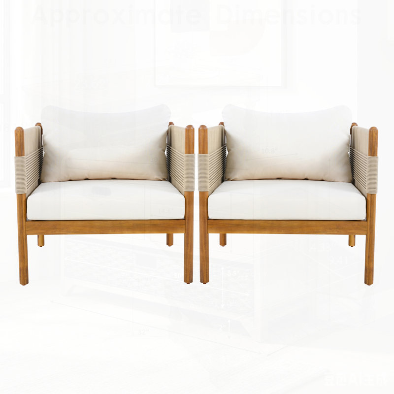 Élégants fauteuils club d'extérieur (ensemble de 2) avec corde beige à motif de losanges, parfaits pour la détente du patio et du jardin.