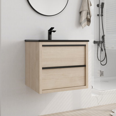 Ensemble de meuble-lavabo simple mural 24 po Kohlten, meuble-lavabo flottant avec 2 tiroirs, comptoir de lavabo en céramique