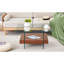 Table basse moderne carrée à deux niveaux - Une combinaison élégante de verre transparent et d'autocollant texturé en bois foncé, elle peut être utilisée non seulement comme table basse, mais aussi comme table d'appoint ou présentoir.-4950159