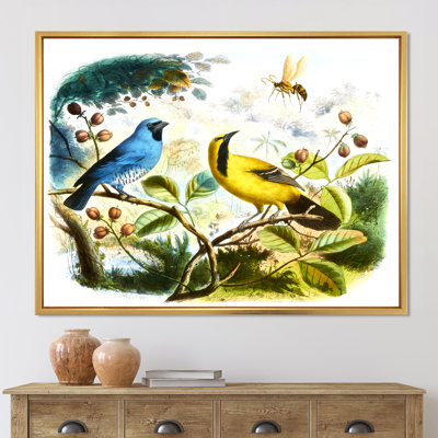 Oiseau bleu et jaune dans la nature - peinture sur toile