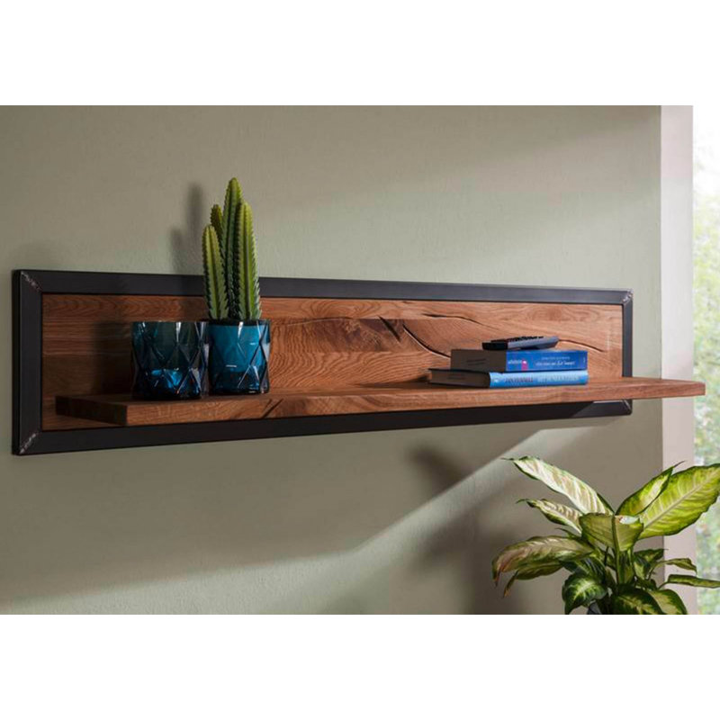 Villanders Oak Solid Wood Floating Shelf with Adjustable Shelves, Tobacco brown, 24cm H x 120cm W x 22cm D