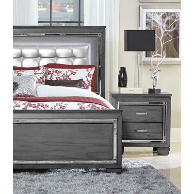 Glamourous Style 1Pc Table de chevet de 2X tiroirs à DEL avec faux cristaux et poignées de bar pour meubles de chambre à coucher modernes