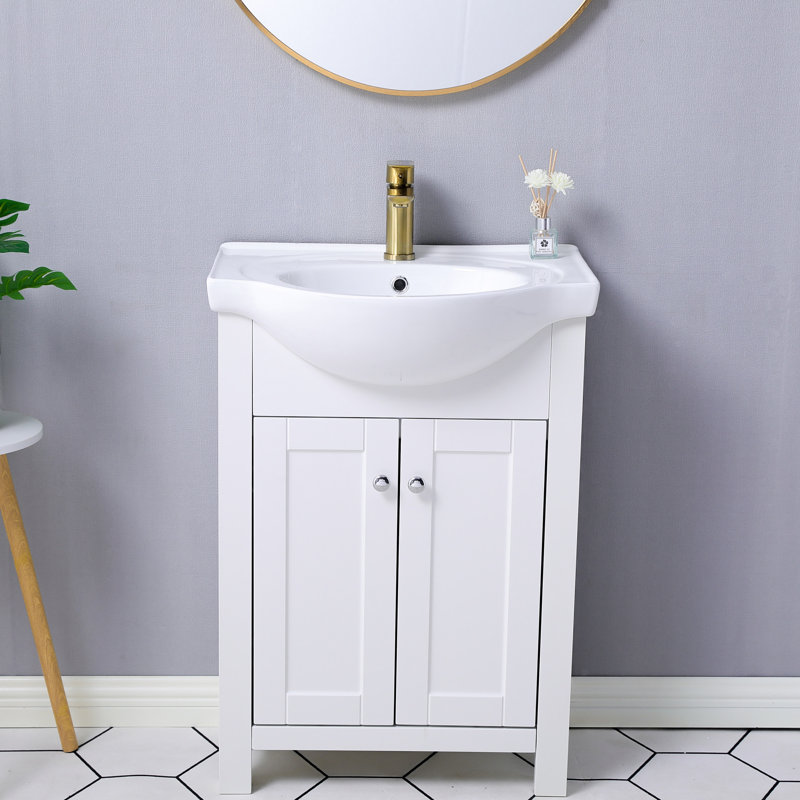24" Modern Free-Standing White Single Bathroom Vanity